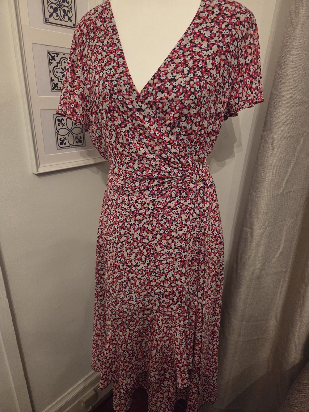 Michael Kors Wrap Dress - Red Floral - Midi Length